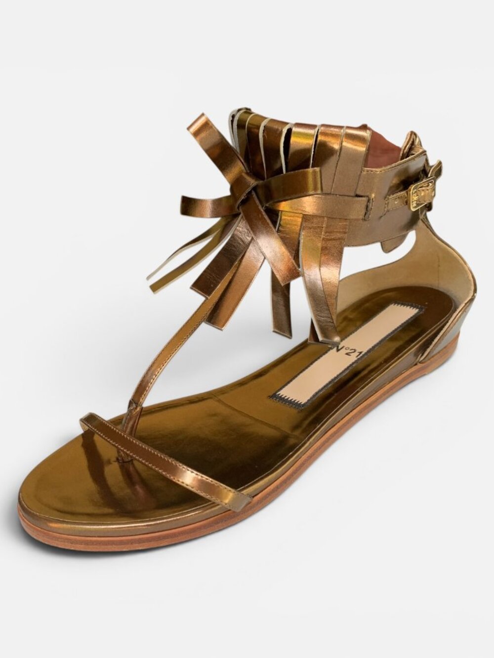 No21 Bronze Metallic leather Fringe detail Flat Sandals, Size 39